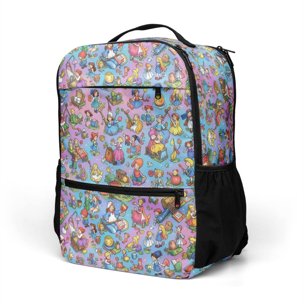 Storybook Scramble on Utility Backpack — Left Front