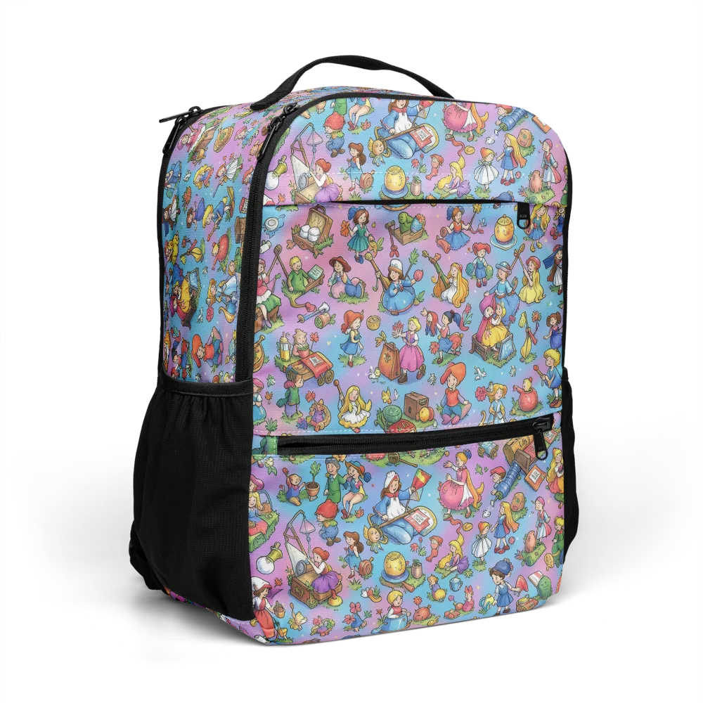 Storybook Scramble on Utility Backpack — Right Front