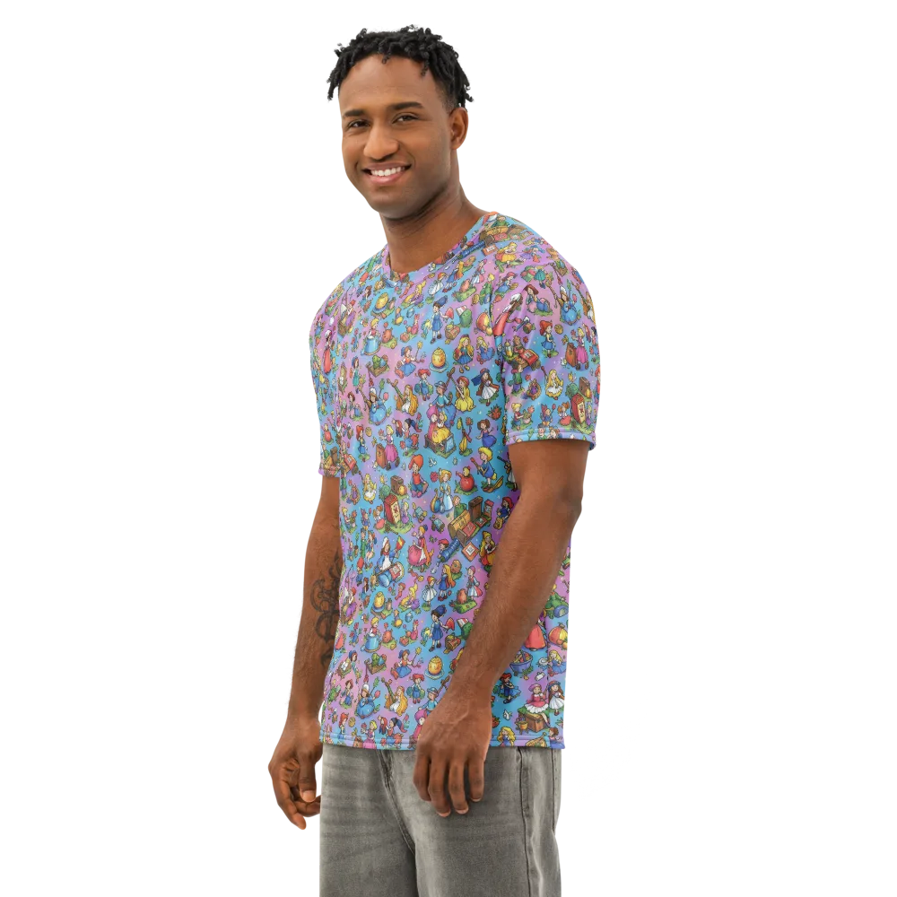 Storybook Scramble on Men's Cotton Crew Neck T-Shirt — Left Front