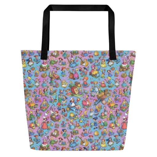 Storybook Scramble on a Large Tote Bag W/ Pocket