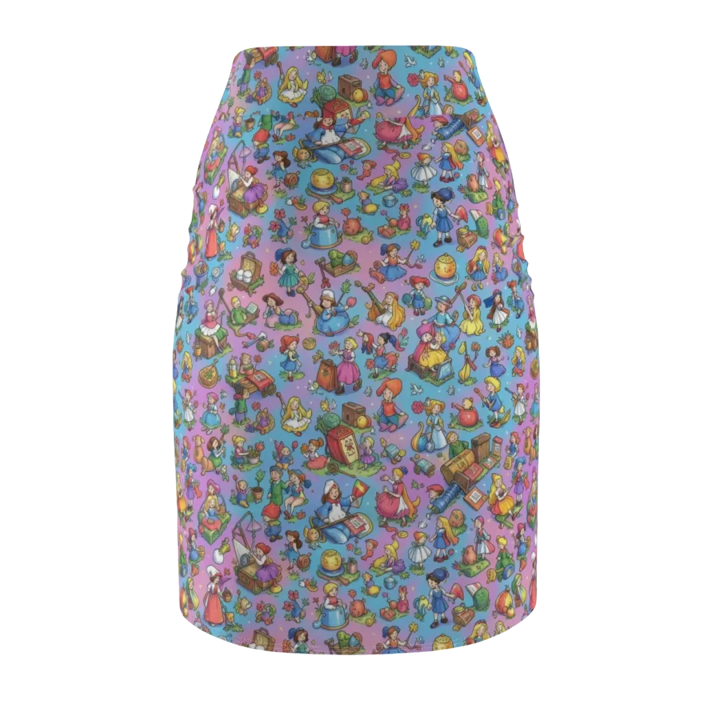 Storybook Scramble on Pencil Skirt — Back