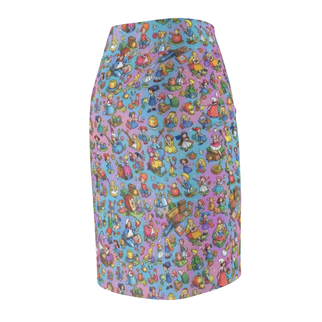 Storybook Scramble on Pencil Skirt — Back Side