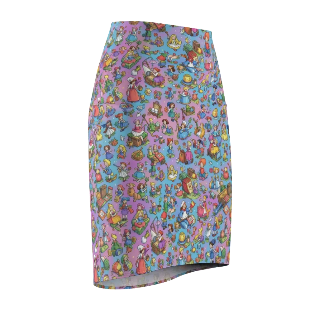Storybook Scramble on Pencil Skirt — Front Side