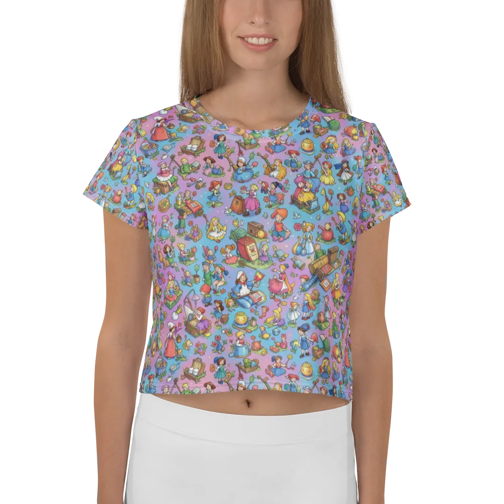 Storybook Scramble on Crop Tee — Front