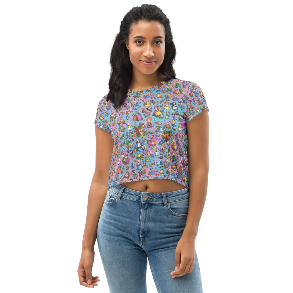 Storybook Scramble on Crop Tee — Front
