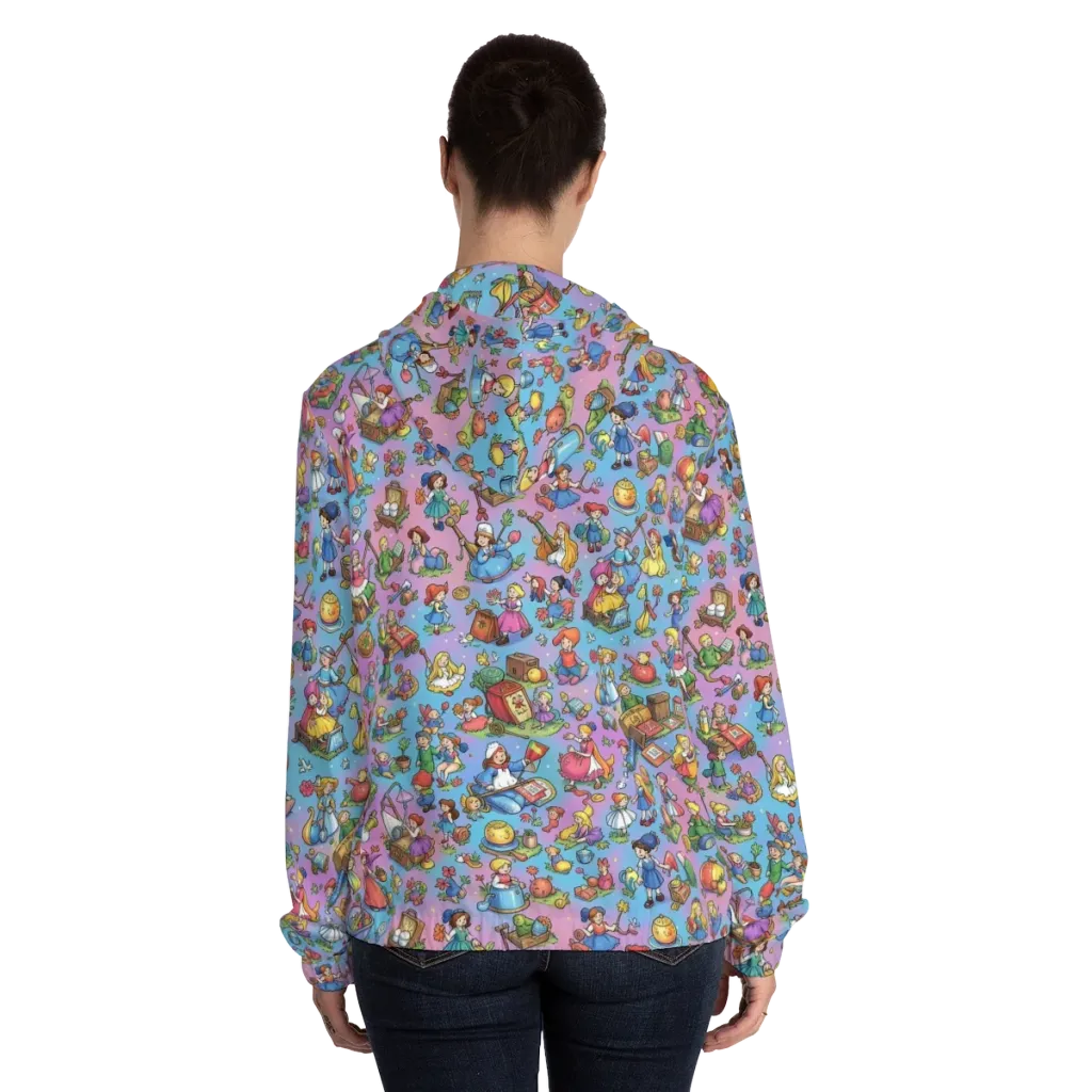 Storybook Scramble on Women's Full-Zip Hoodie — Back On Person