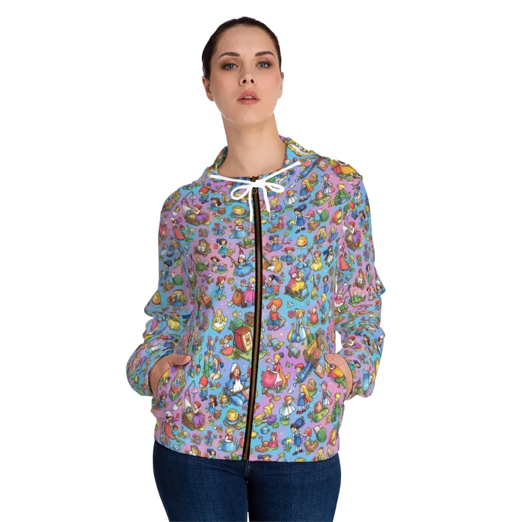 Storybook Scramble on Women's Full-Zip Hoodie — Front On Person