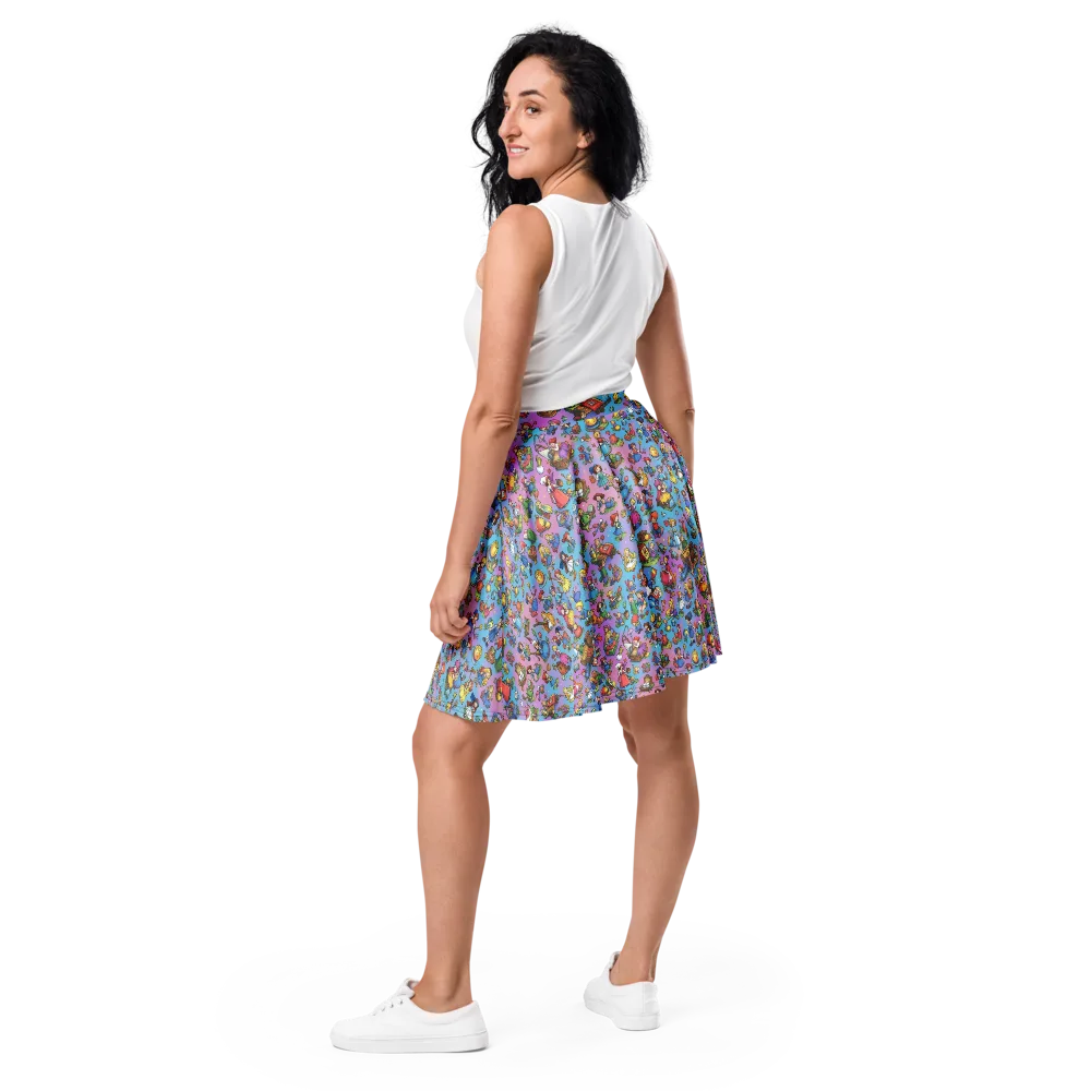 Storybook Scramble on Skater Skirt — Back