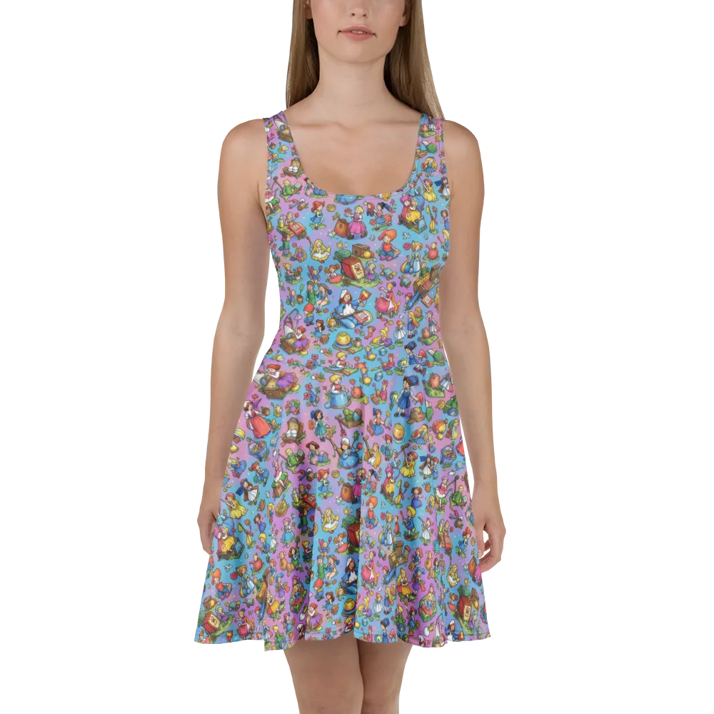 Storybook Scramble on Skater Dress — Front