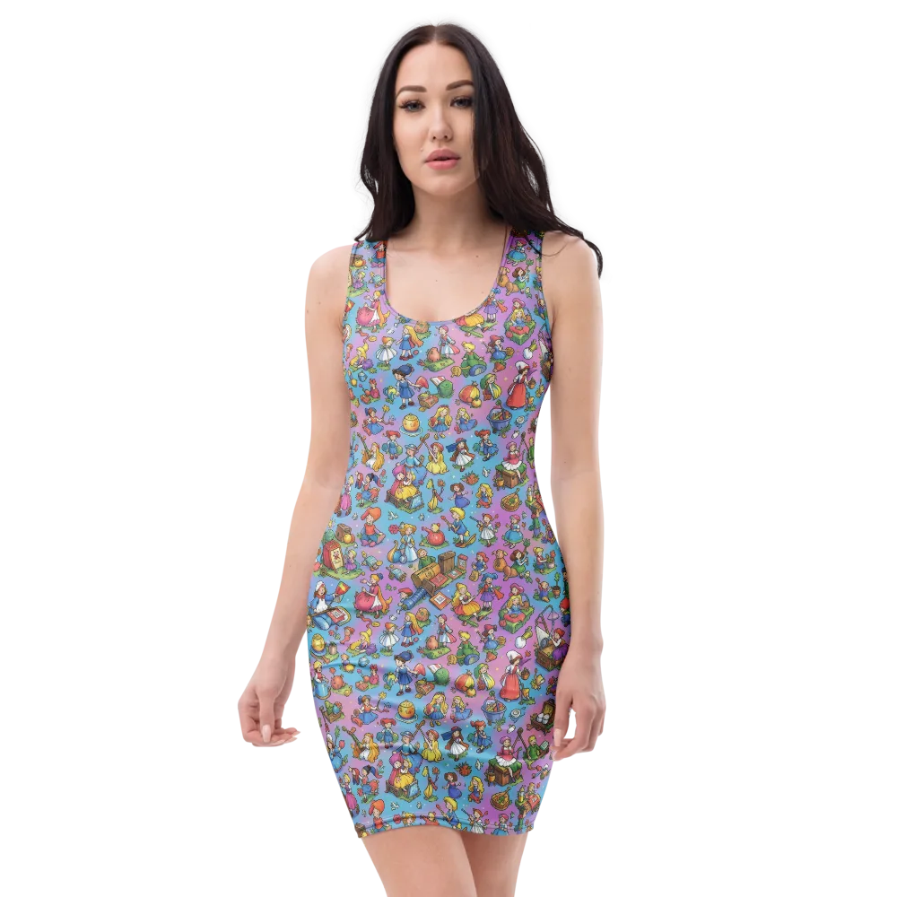 Storybook Scramble on Bodycon Dress — Front