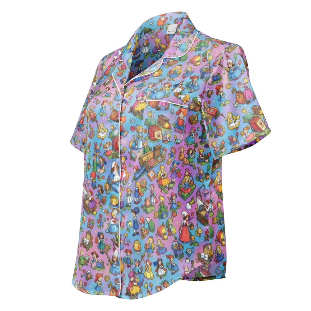 Storybook Scramble on Women's Short Sleeve Pajama Top — Left Front