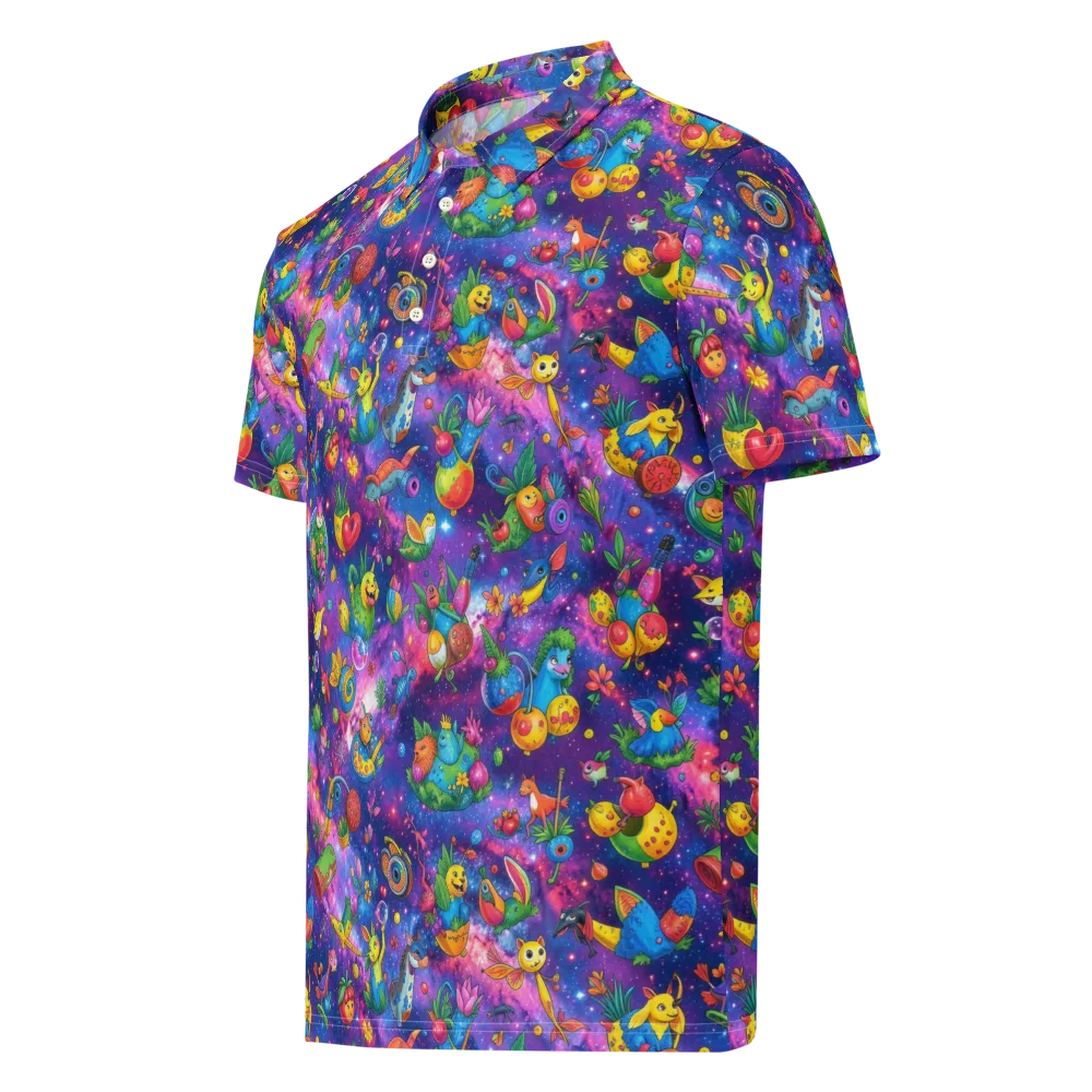 Cosmic Garden Critters on Men's Slim Fit Polo Shirt — Left Front