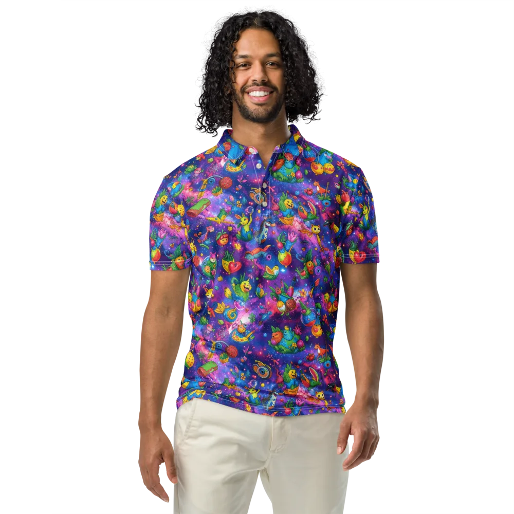 Cosmic Garden Critters on Men's Slim Fit Polo Shirt — Front