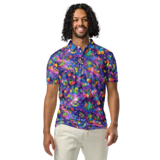 Cosmic Garden Critters on a Men's Slim Fit Polo Shirt