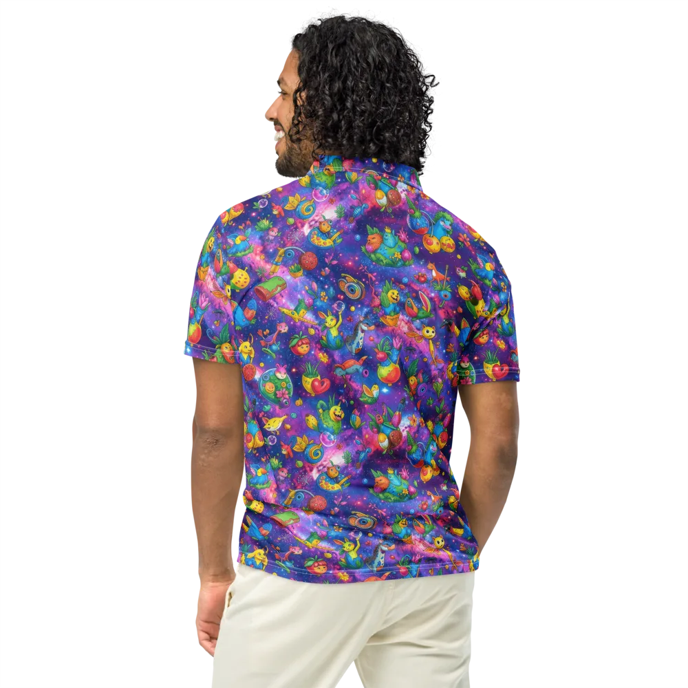 Cosmic Garden Critters on Men's Slim Fit Polo Shirt — Back