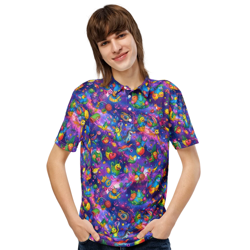Cosmic Garden Critters on Men's Slim Fit Polo Shirt — Front
