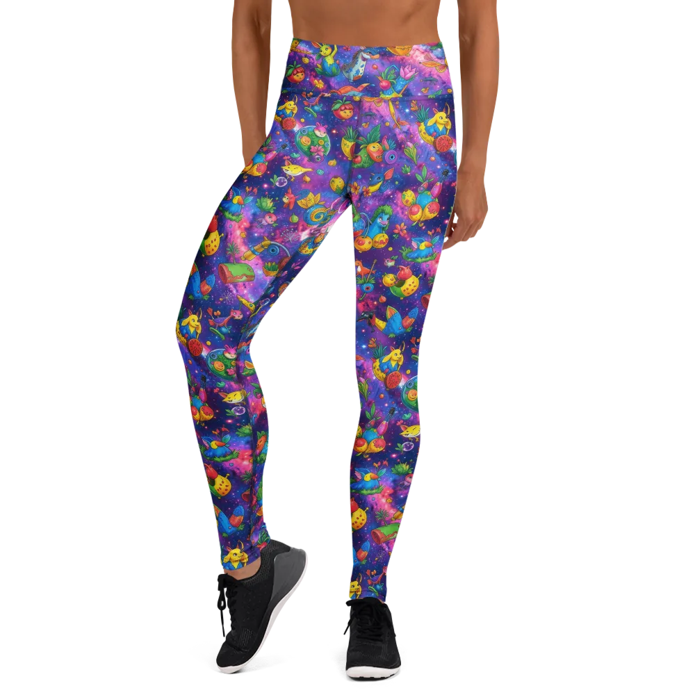 Cosmic Garden Critters on Yoga Leggings — Front