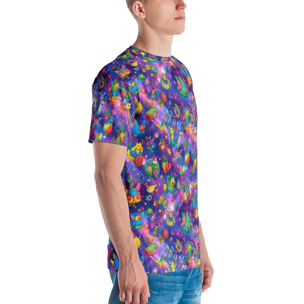 Cosmic Garden Critters on Men's Crew Neck T-Shirt — Right