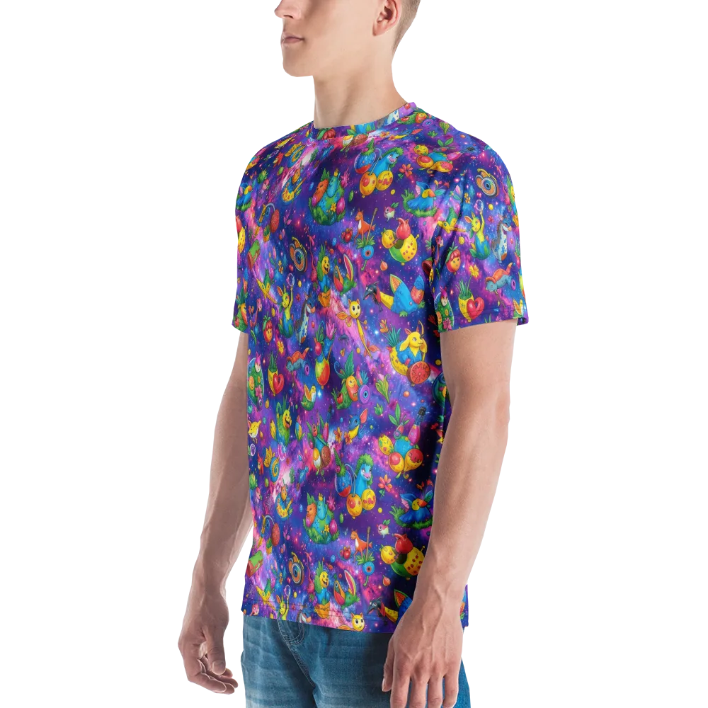 Cosmic Garden Critters on Men's Crew Neck T-Shirt — Left
