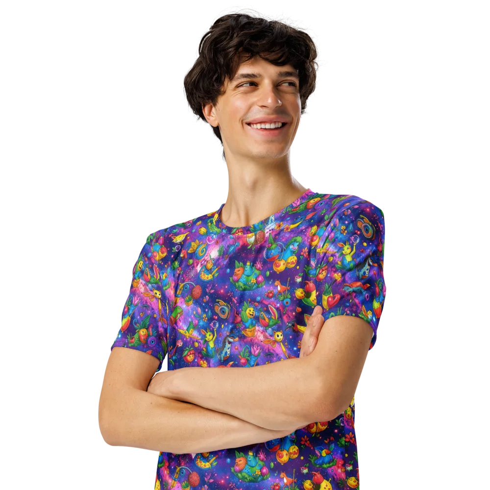 Cosmic Garden Critters on Men's Crew Neck T-Shirt — Left Front