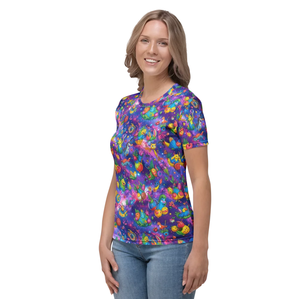 Cosmic Garden Critters on Women's Crew Neck T-Shirt — Left