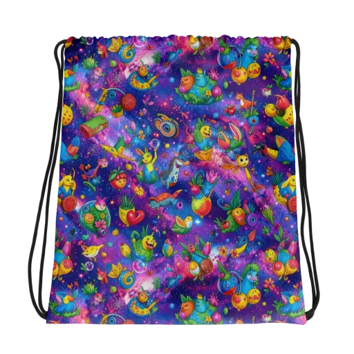 Cosmic Garden Critters on a Drawstring Bag