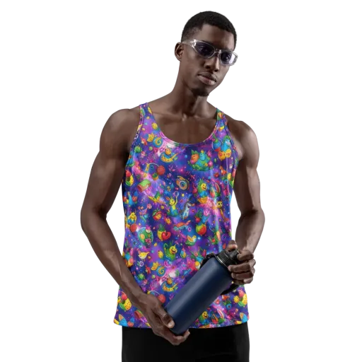 Cosmic Garden Critters on a Men's Tank Top