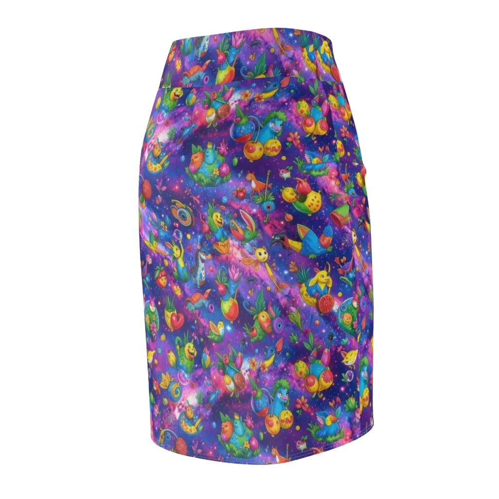 Cosmic Garden Critters on Pencil Skirt — Back Side