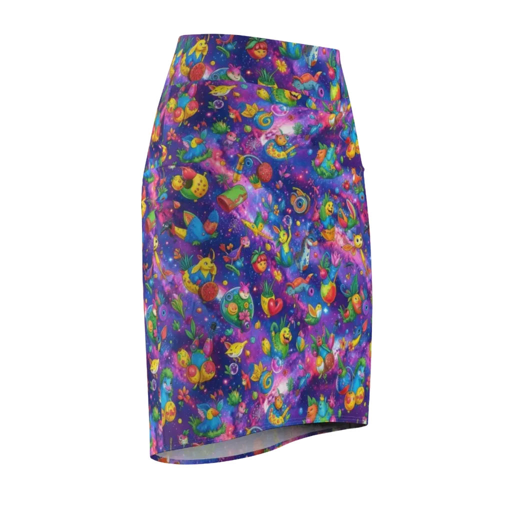 Cosmic Garden Critters on Pencil Skirt — Front Side