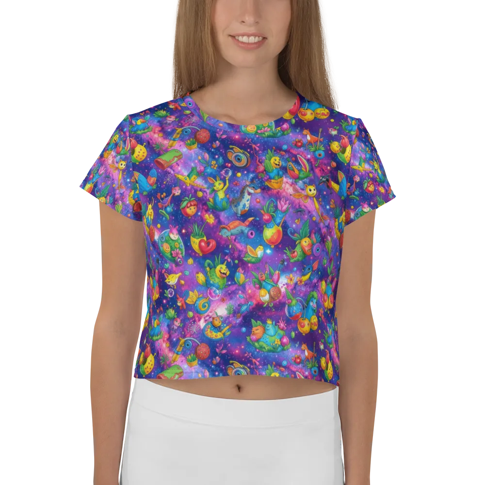 Cosmic Garden Critters on Crop Tee — Front