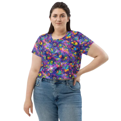 Cosmic Garden Critters on a Crop Tee