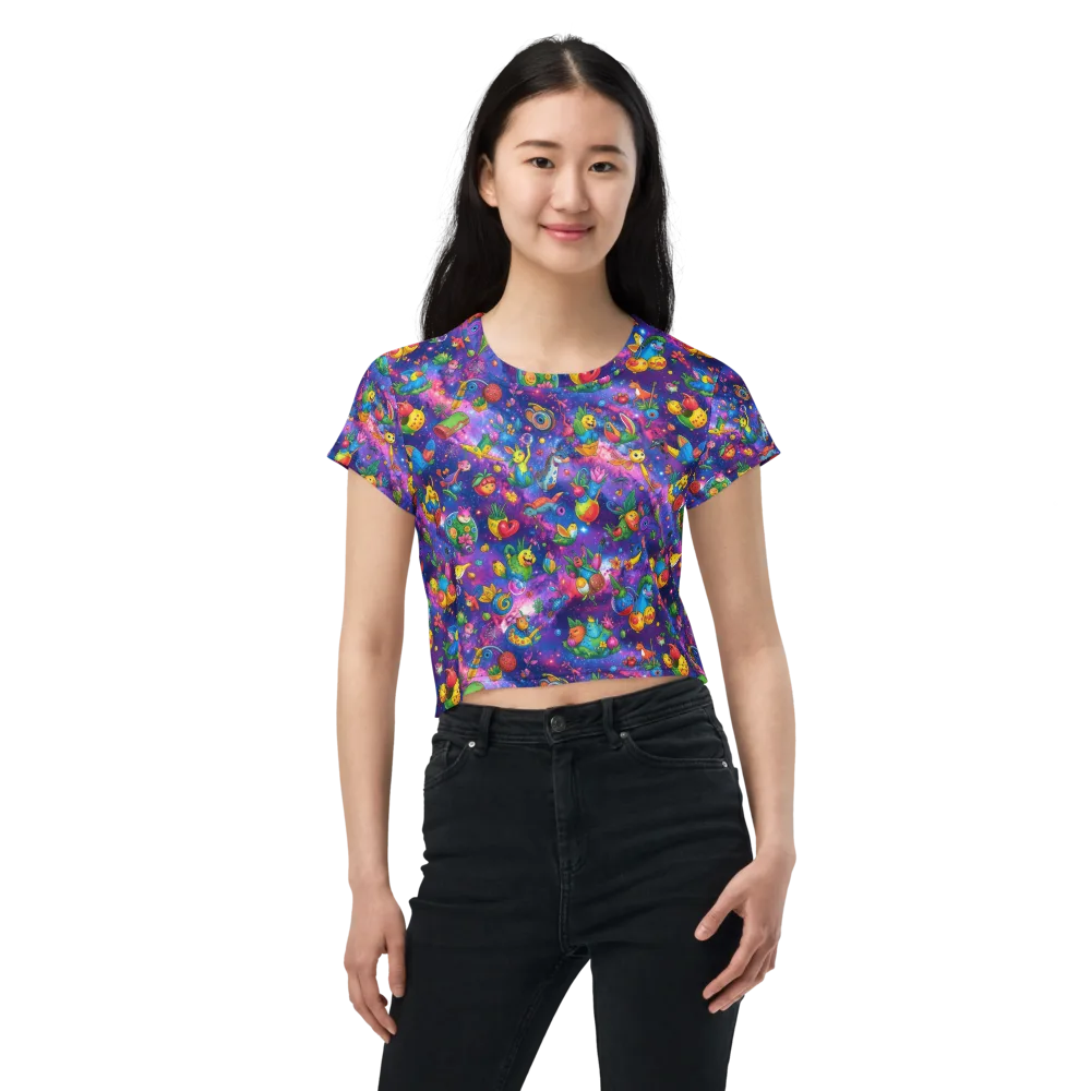 Cosmic Garden Critters on Crop Tee — Front