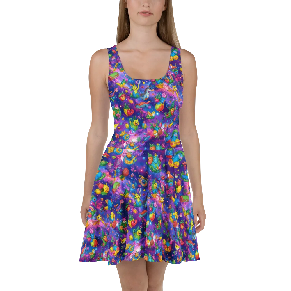 Cosmic Garden Critters on Skater Dress — Front