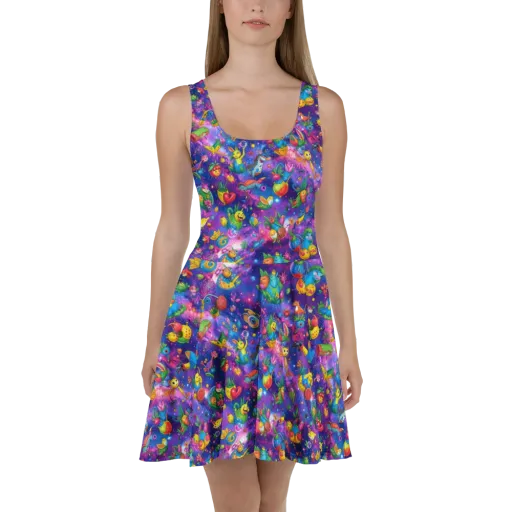 Cosmic Garden Critters on a Skater Dress