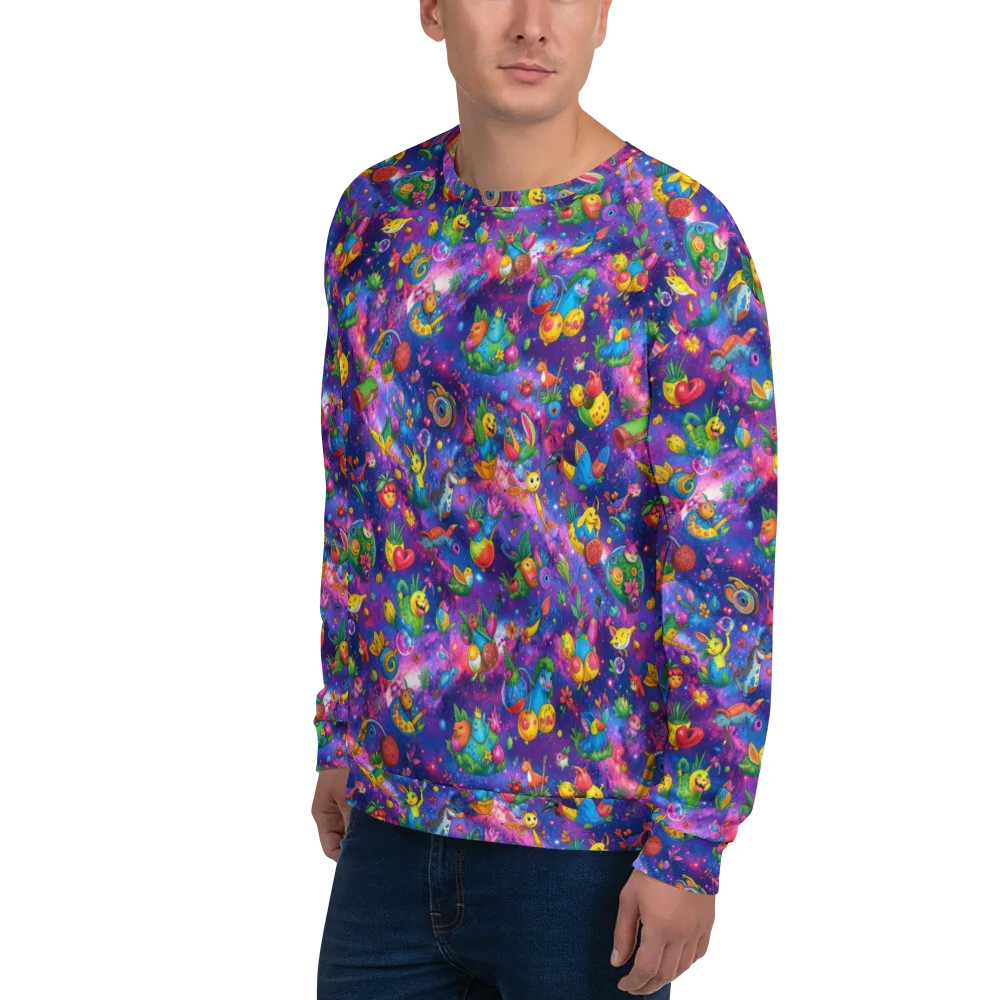 Cosmic Garden Critters on Sweatshirt — Left Front