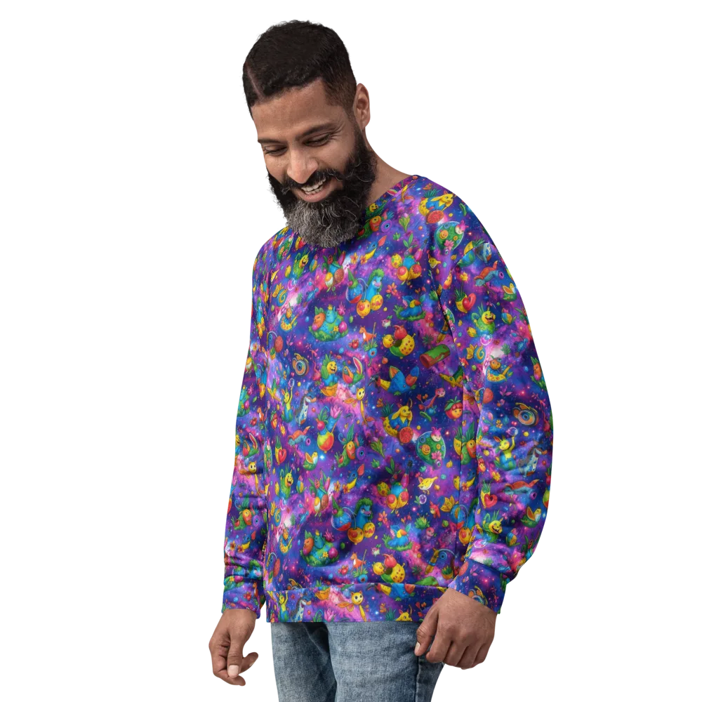 Cosmic Garden Critters on Sweatshirt — Left Front