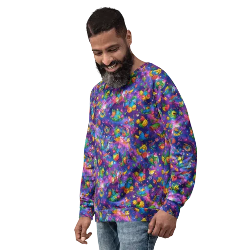 Cosmic Garden Critters on a Sweatshirt
