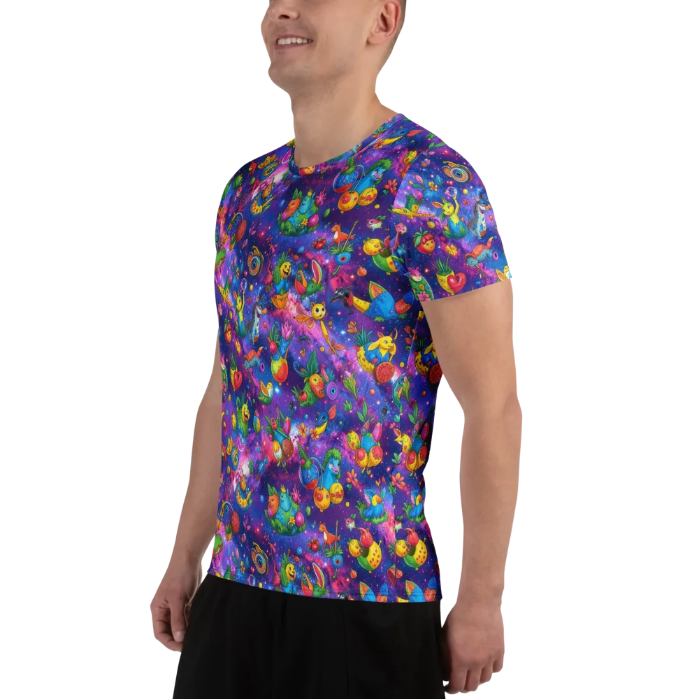 Cosmic Garden Critters on Men's Athletic T-Shirt — Left