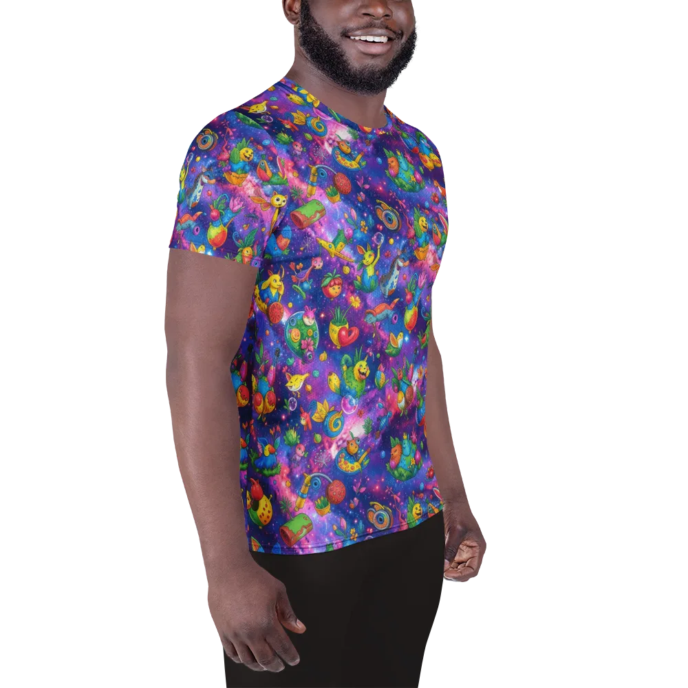 Cosmic Garden Critters on Men's Athletic T-Shirt — Right