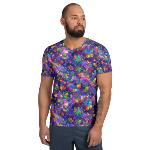 Cosmic Garden Critters on a Men's Athletic T-Shirt
