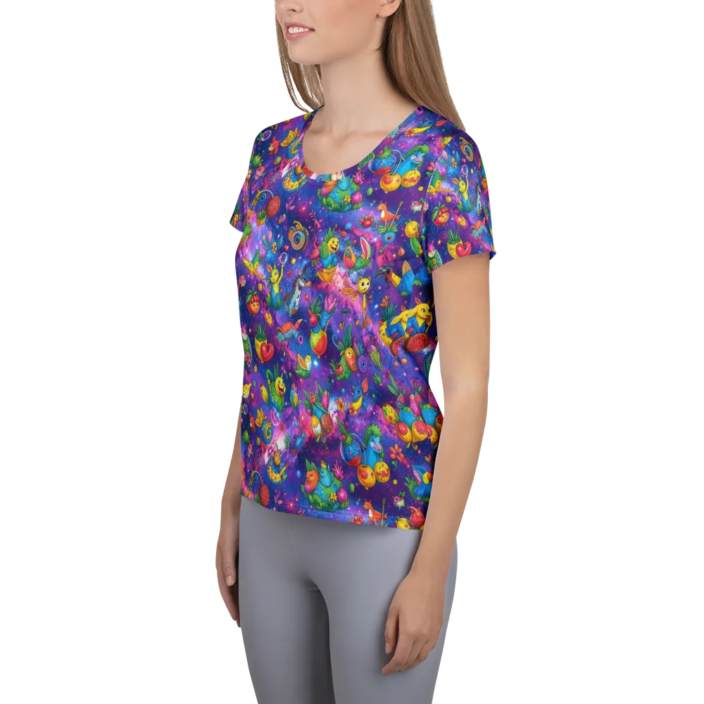 Cosmic Garden Critters on Women's Athletic T-Shirt — Left