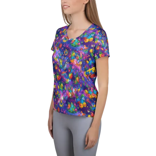 Cosmic Garden Critters on a Women's Athletic T-Shirt