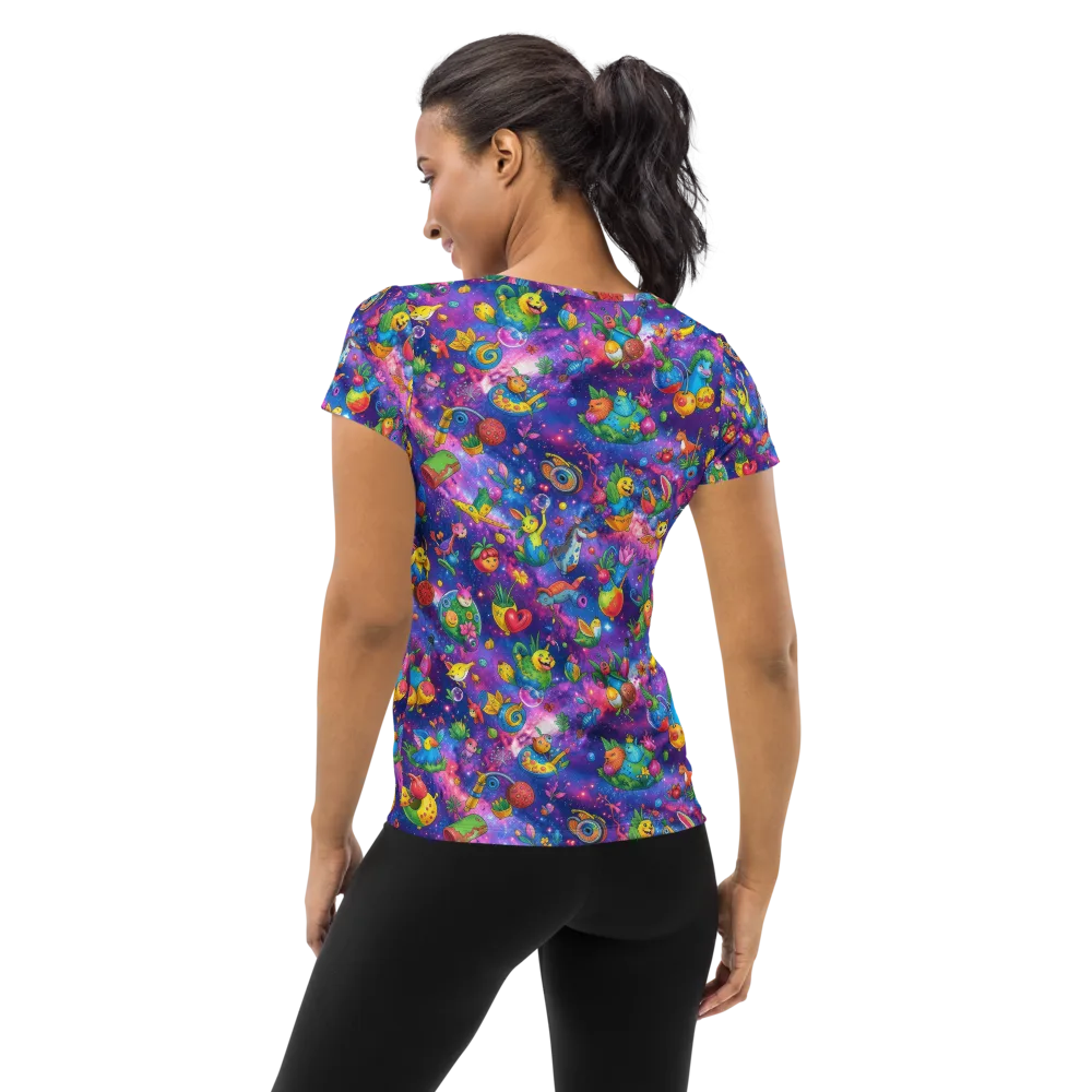 Cosmic Garden Critters on Women's Athletic T-Shirt — Back
