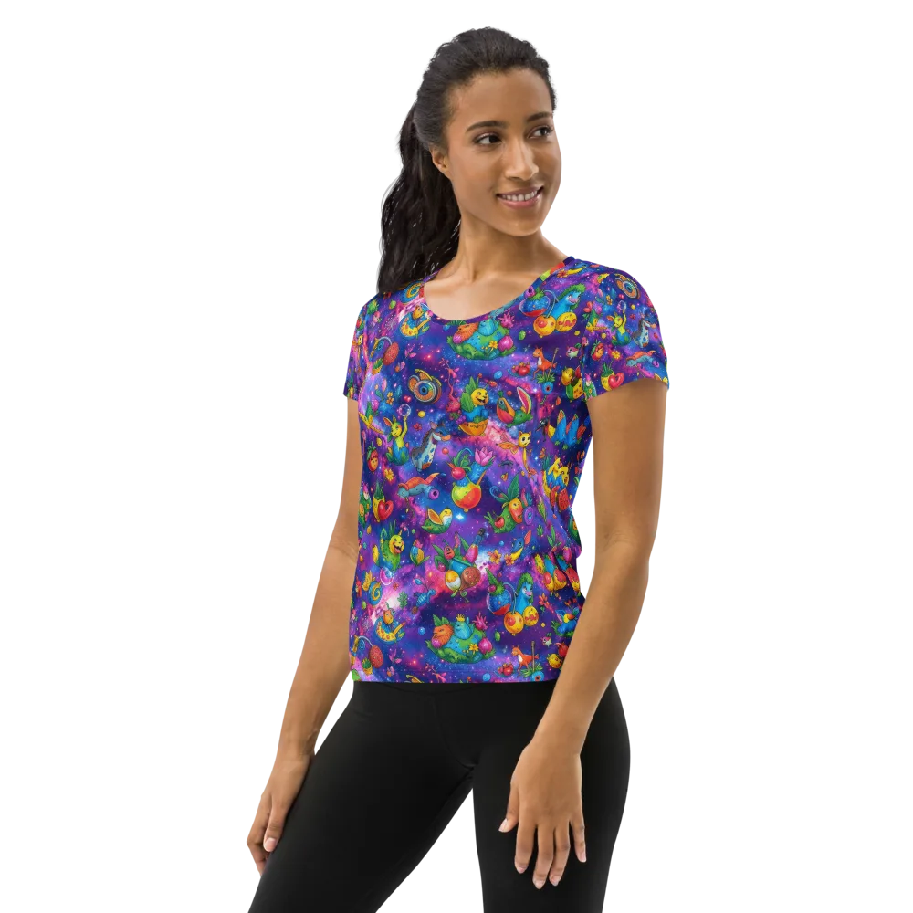 Cosmic Garden Critters on Women's Athletic T-Shirt — Left