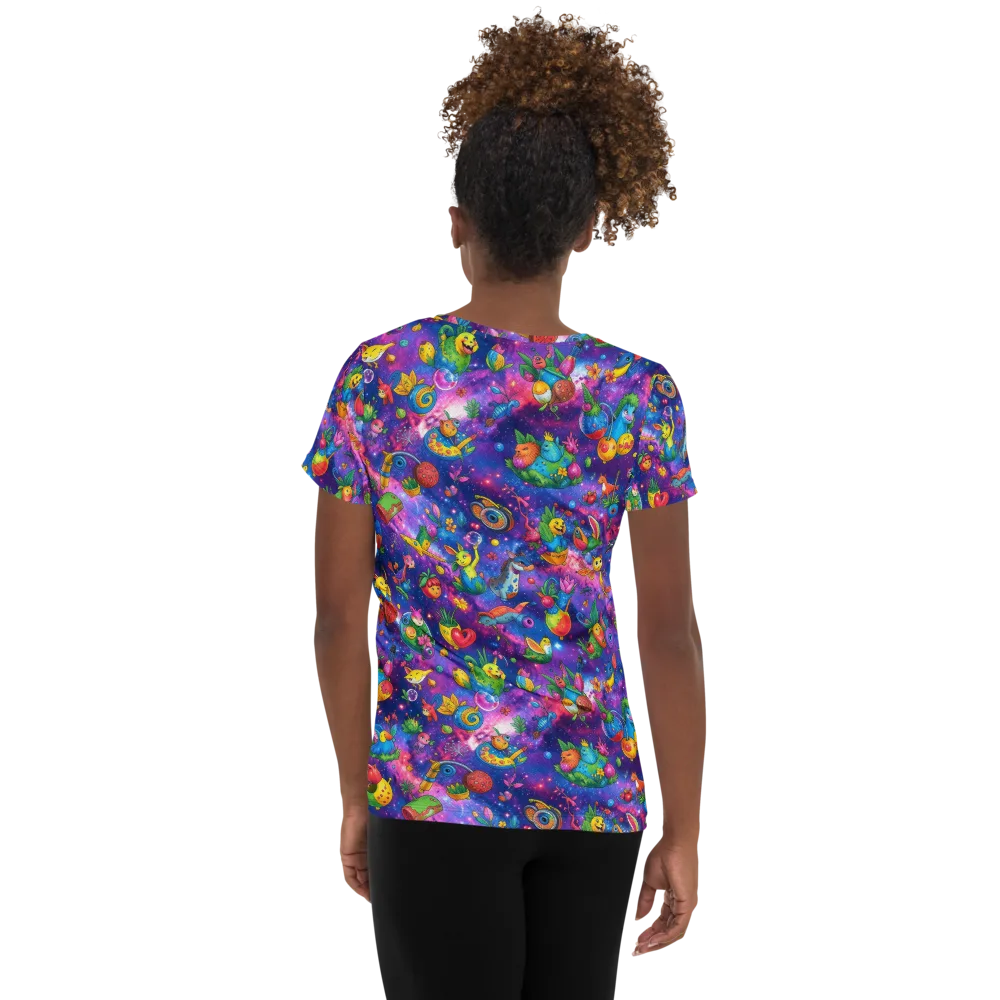 Cosmic Garden Critters on Women's Athletic T-Shirt — Back