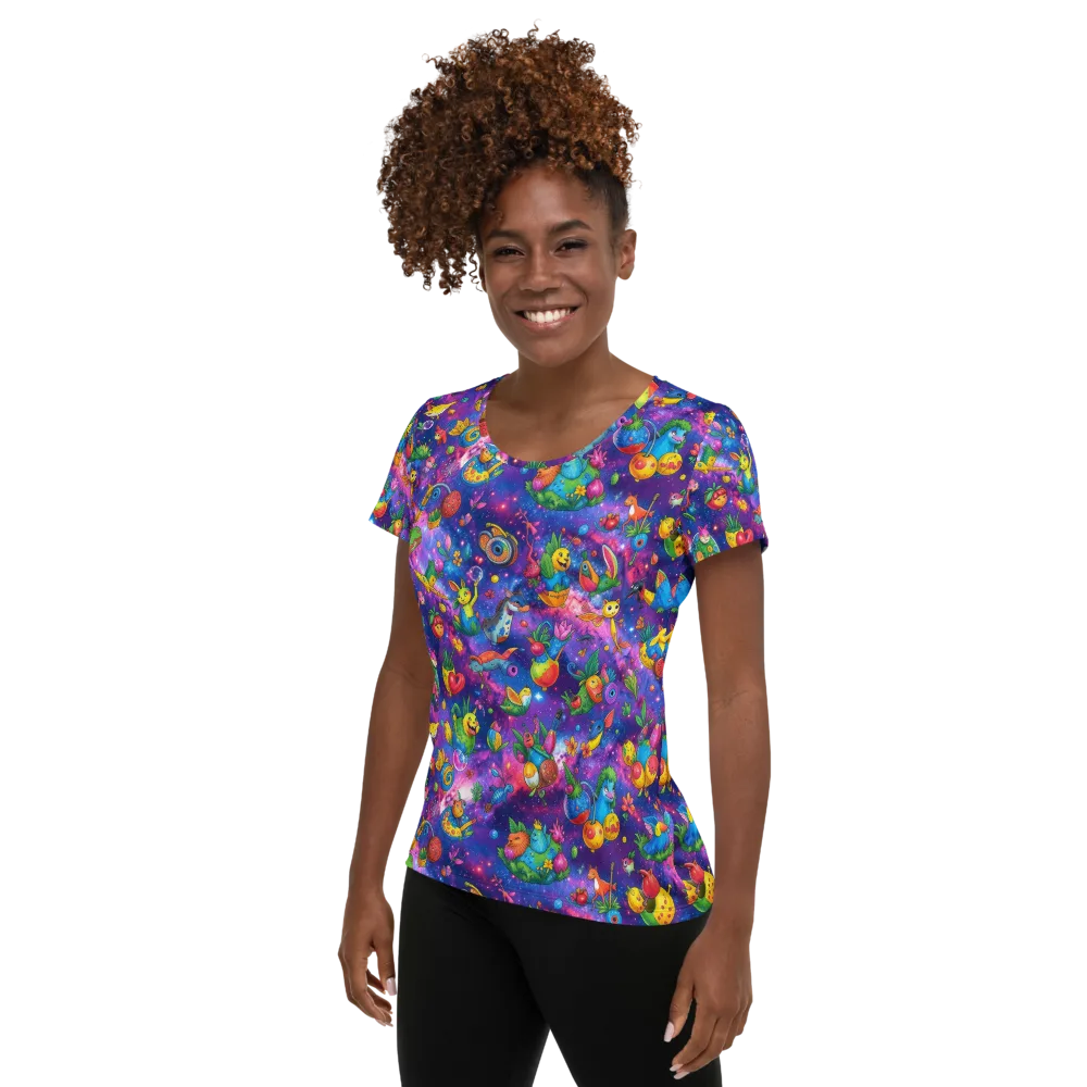 Cosmic Garden Critters on Women's Athletic T-Shirt — Left