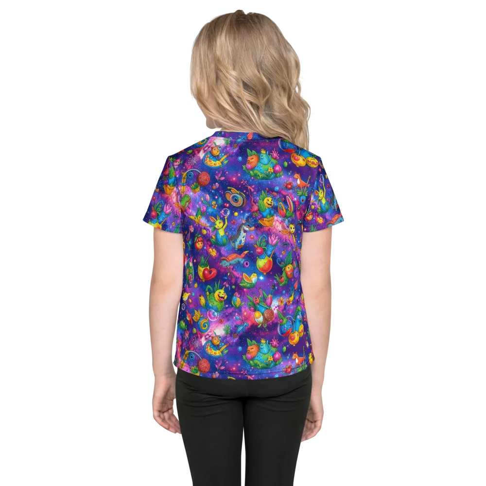 Cosmic Garden Critters on Kids Crew Neck T-Shirt — Back