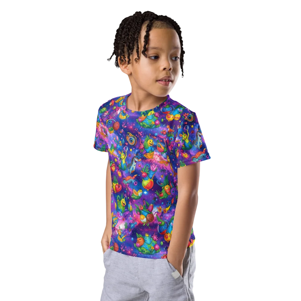 Cosmic Garden Critters on Kids Crew Neck T-Shirt — Left Front