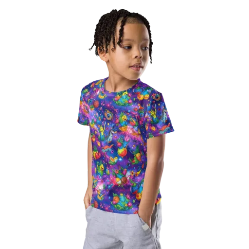Cosmic Garden Critters on a Kids Crew Neck T-Shirt