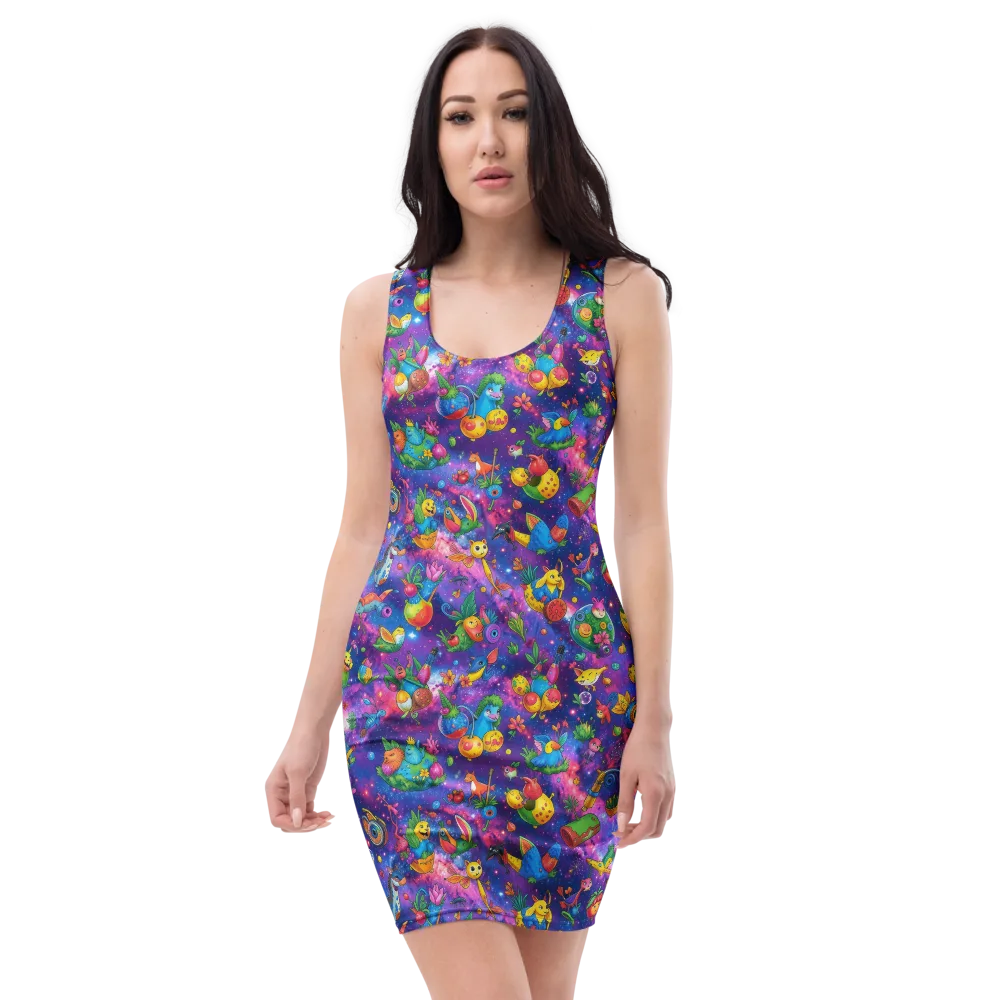 Cosmic Garden Critters on Bodycon Dress — Front